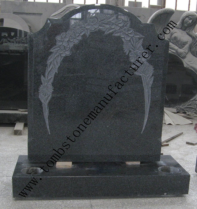 lily carving granite headstone6